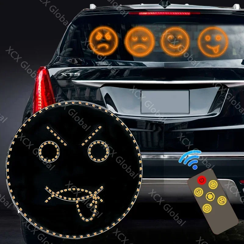 Car LED Fun Expression Light Smiley Face Lights With Remote Control Rear Window Car Multi-function Warning Reminder Lamp