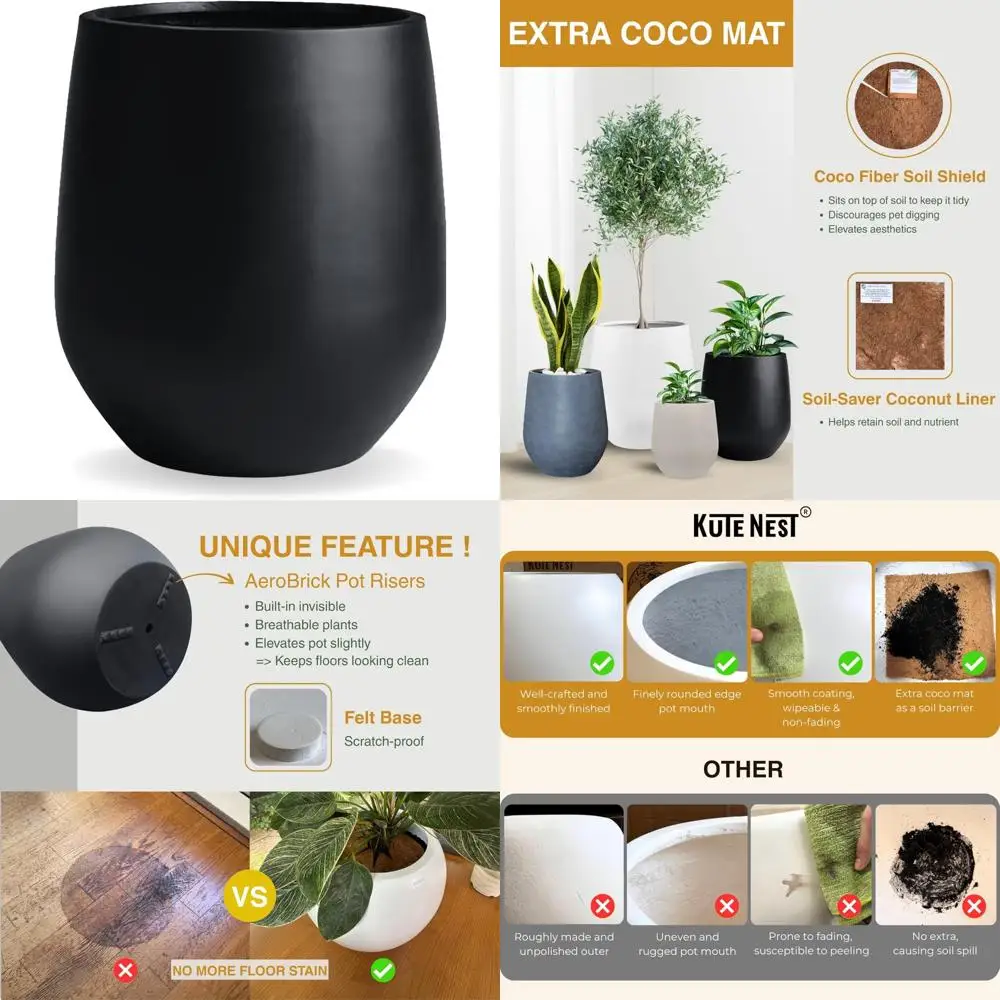 زارع ألياف مستدير مدبب بقطر 16.5 ارتفاع × 15، فتحة تصريف، لمسة نهائية ناعمة، مقاومة للطقس للاستخدام الداخلي والخارجي #1