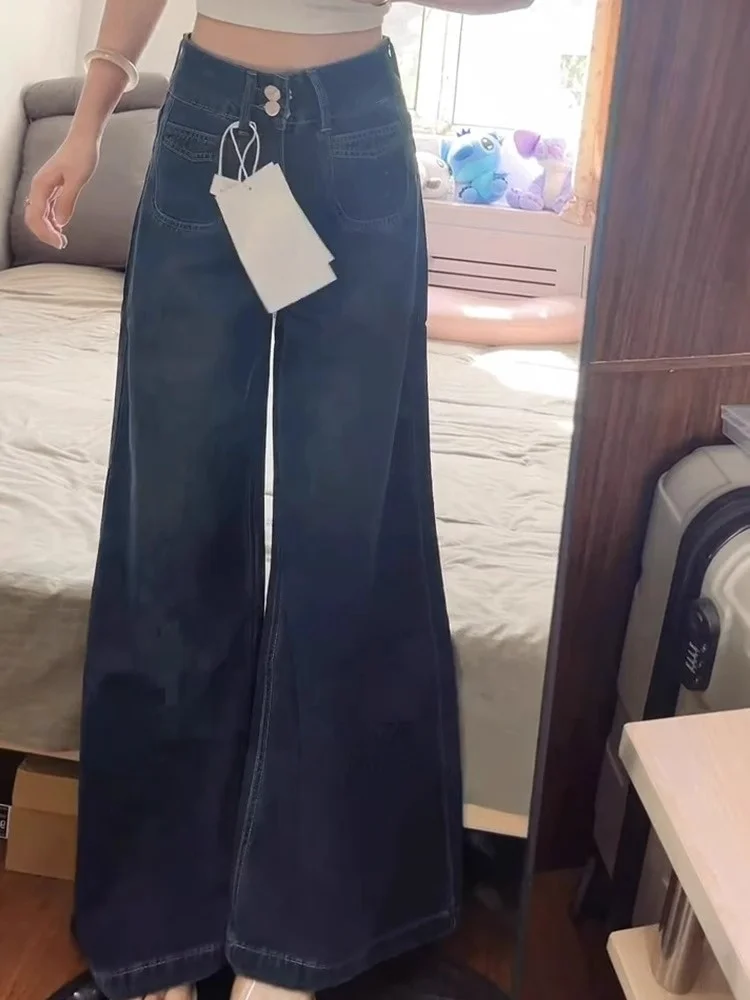 

Retro Wide Leg Denim Jeans Women's plus Size Summer Loose Bf Lazy Sle Pear ape Slimming Pants High Waist Long Pants