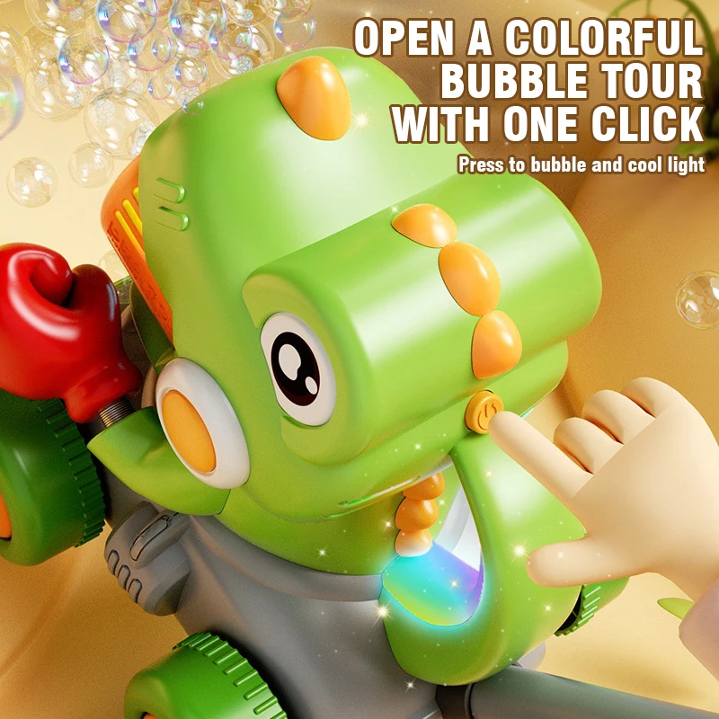 2-in-1 Hand Push Elektrische Seifenblasenpistole Dinosaurier Seifenblasenmaschine Kinder Seifenblasen Blasen Spielzeug für Spiele im Freien Baby Kinder