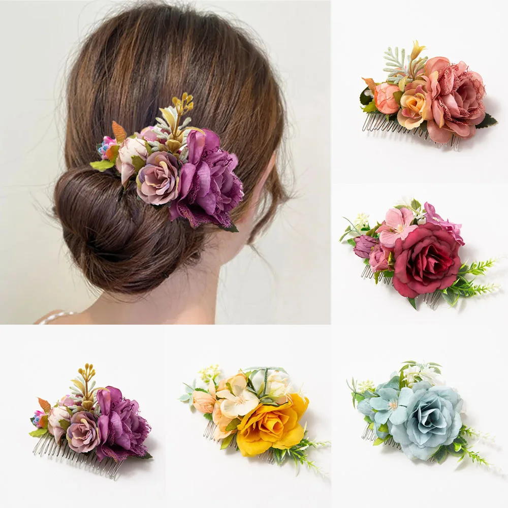 Hair Combs Simulation Flower Hairpins Back Of Head Decoration Party Wedding Rattan Floral Hairpin Lady Fashion Hair Accessories