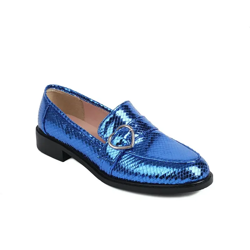

Chic Shiny Blue Gold Green Luxury Loafers Women Casual Slip-on Shoes With Buckle Designer Woman Oxfords Low Heels Flats Shoes