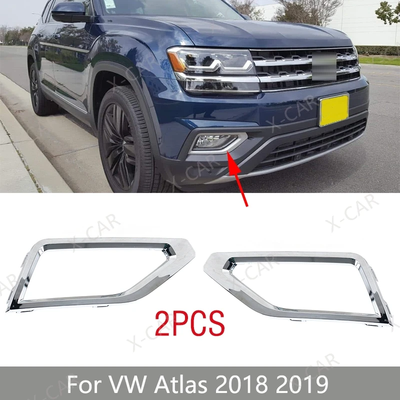 2PCS For VW Atlas 2018 2019 Front Bumper Fog Light Foglamp Trim Cover Frame Decorative Cap Lid 3CN853665BAV3 3CN853666BAV3
