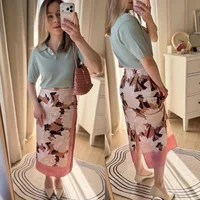 Fashion Women Printed Daily Skirt Effect Office Appointment Midi Skirt High Waist Commute Suitable Slim Fit Long Skirt - Image 2