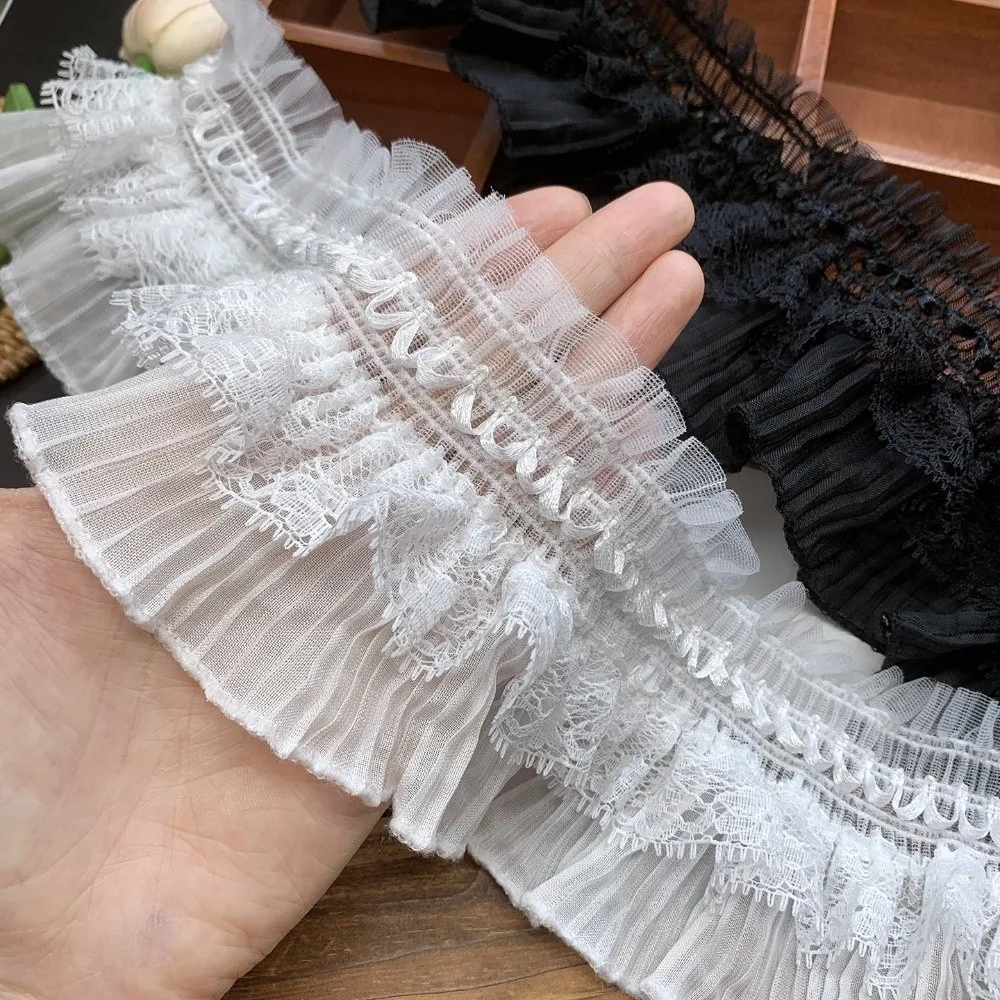 

Vintage White Black Embroidery Lace Ruffle Trim Elastic Lace Fabric DIY Stretch Lace DIY Crafts