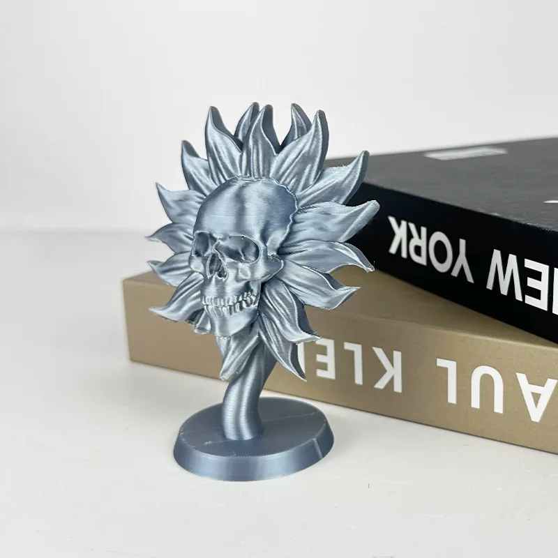 

3D Printed Sunflower Skeleton Flower Bracket Creative Skeleton Figurines Crafts Halloween Home Decor Desktop Ornament for Girls