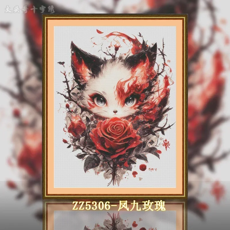 [ZZ5306-Fengjiu Rose] Stamped Cross Stitch Kit 14CT 16CT Pre Printed Canvas Cotton Threads Embroidery Needlework Home Wall Decor