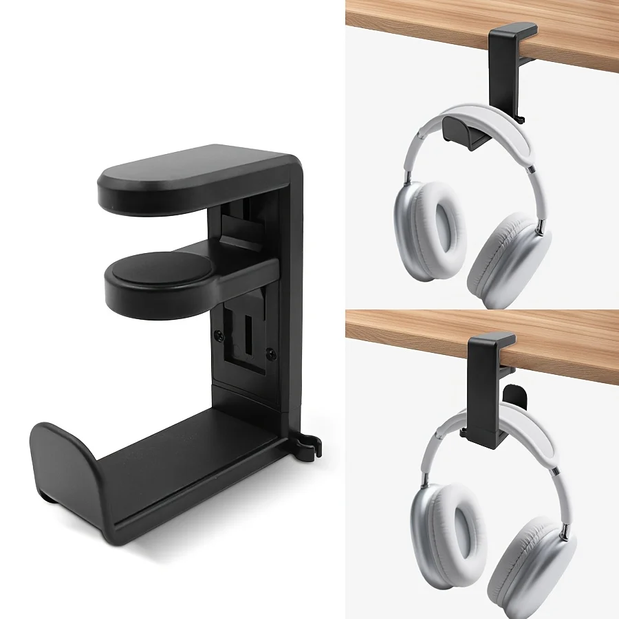 Under-Desk No-Drill Headphone Stand, 360-Degree Swivel Headphone Hanger, Foldable Headphone Holder image 6