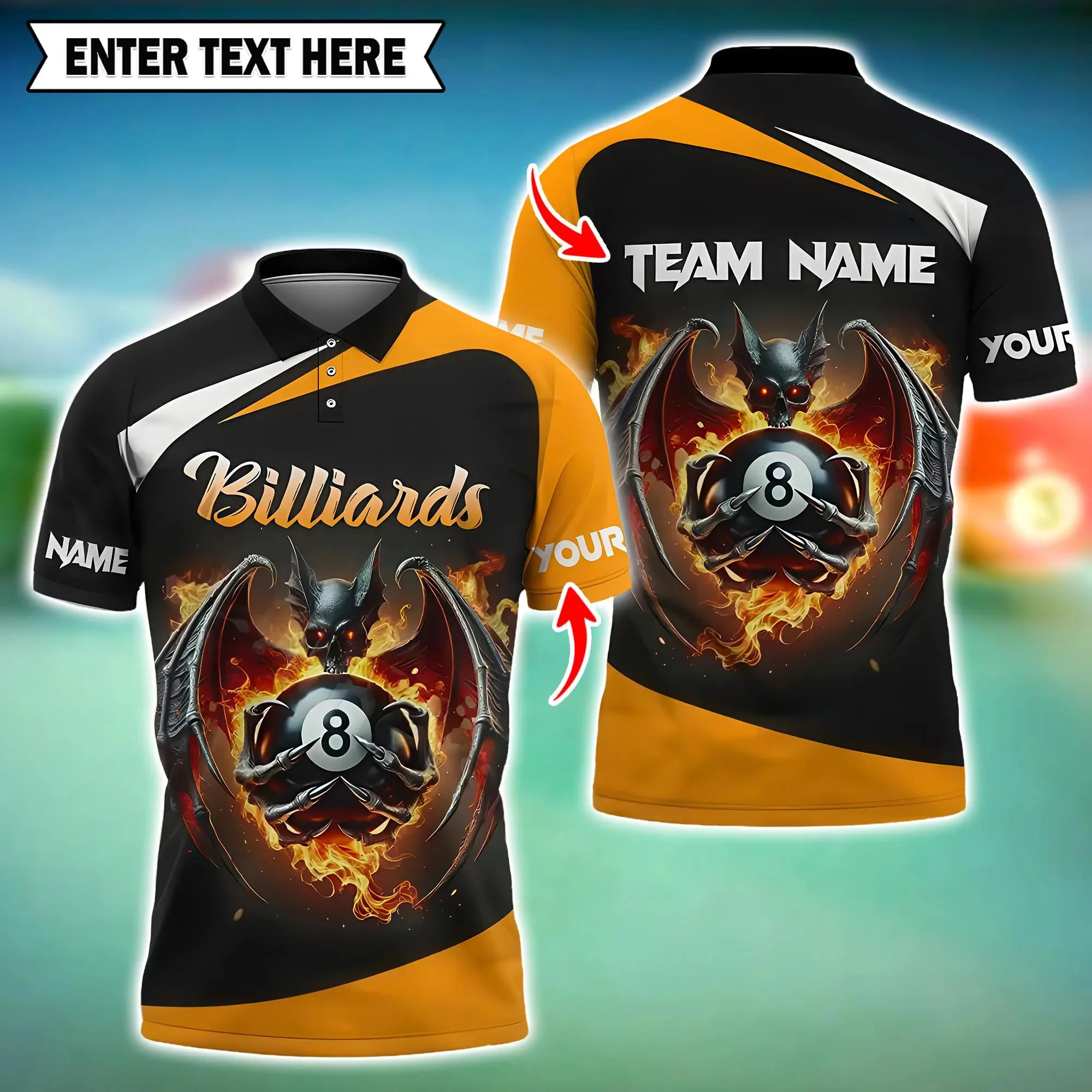 2025 New Fire Wolf And 8 Ball Graphic 3D Printing Billiard Men's Short Sleeve Polo Shirts Free DIY Personalized Team Lapel Shirt