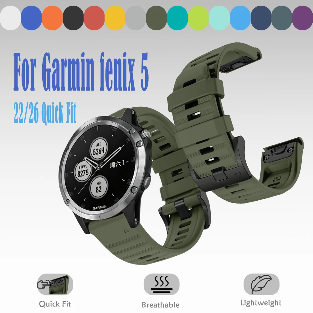 22/26mm Quick Fit Watch Strap for Garmin Fenix 5/Fenix 8Pro 47/51MM Waterproof Silicone Sports Watch Strap for Garmin Fenix 5