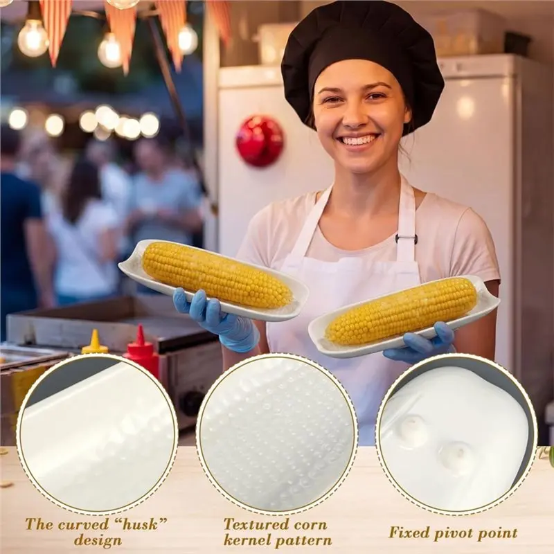 B23B Corn Dishes Set Of 4, 8.8 Inches Long, Stoneware Corn On The Cob Holders, Dishwasher And Microwave Safe, Charming
