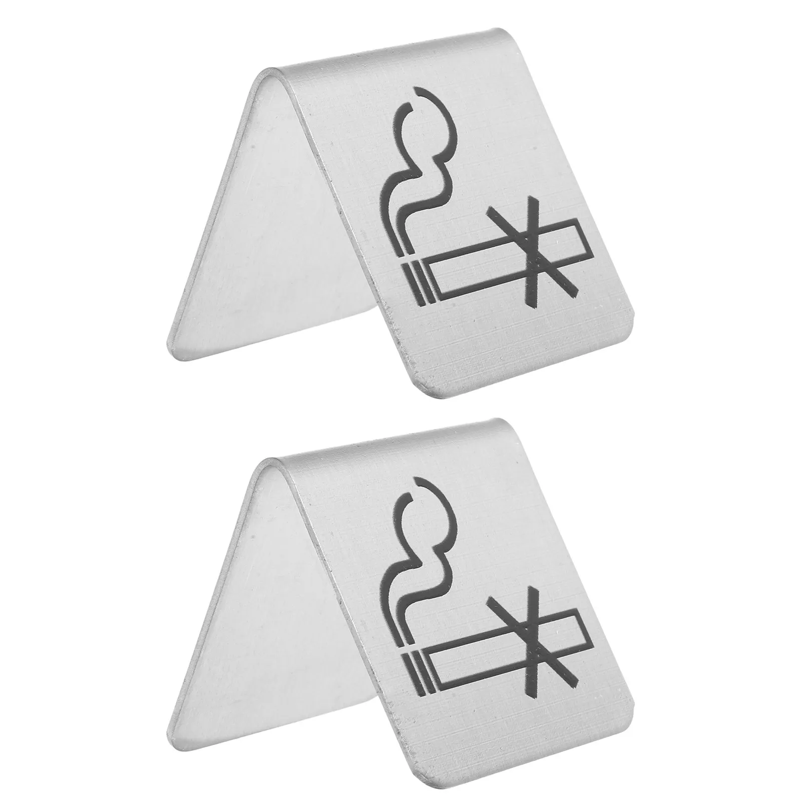 

2Pcs Stainless Steel No Smoking Table Signs Double Sided Reserved Card Tent for Restaurant Office Hotel Cafe Business Indoor Use