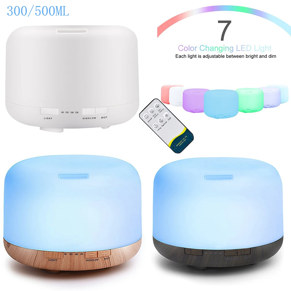 

300 500ML Air Humidifier With Remote Control Colorful Non-printed Ultrasound Aroma Diffuser Pure White Dark Light Wood Grain