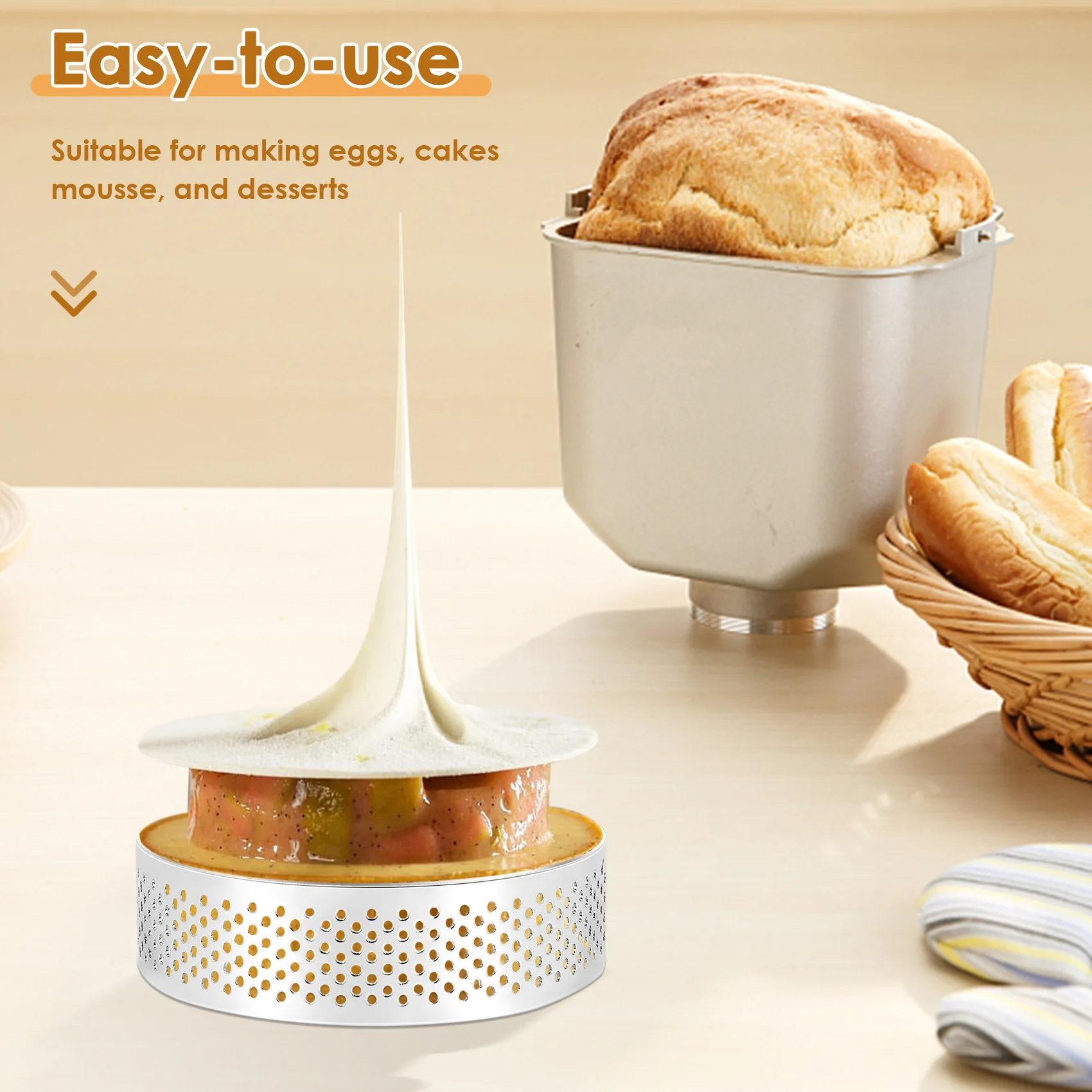 REST 10 Pack 5Cm Stainless Steel Tart Ring, Heat- Perforated Cake Mousse Ring, Round Ring Baking Tools