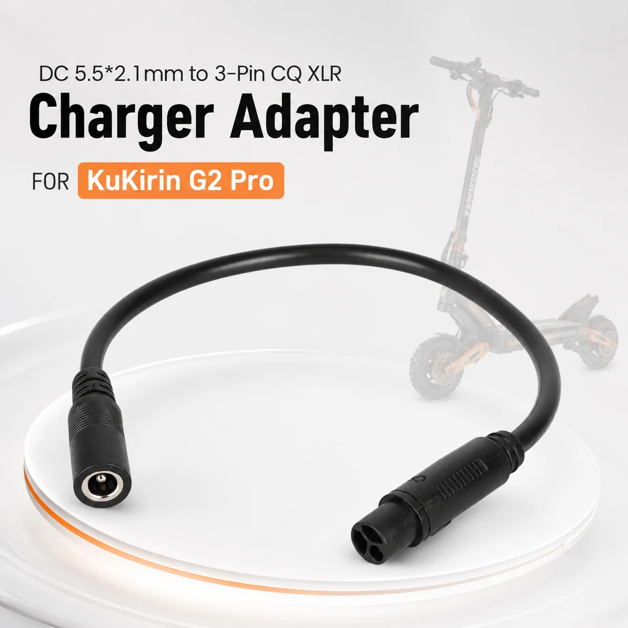 DC 5.5*2.1mm to 3-Pin CQ XLR Charger Adapter for KuKirin G2 Pro DB Electric Scooter Power Supply