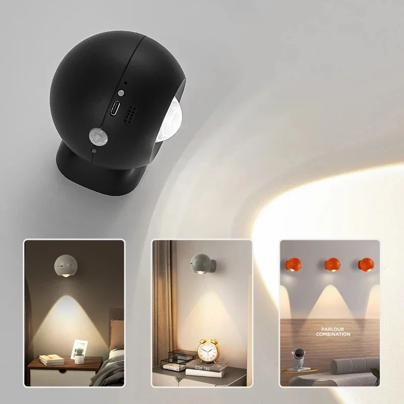 Rechargeable Wall Lamp USB Charging LED Night Light Dimming Read Wall Light Human Sensor Magnetic Rotary Sconce Touch Control