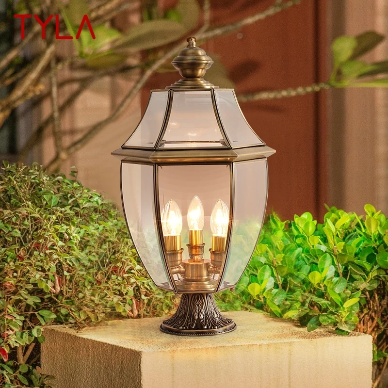 

TYLA Outdoor Classical Brass Garden Landscape Light Simple Patio Pillar IP65 Waterproof Retro Courtyard LED Post Lamp