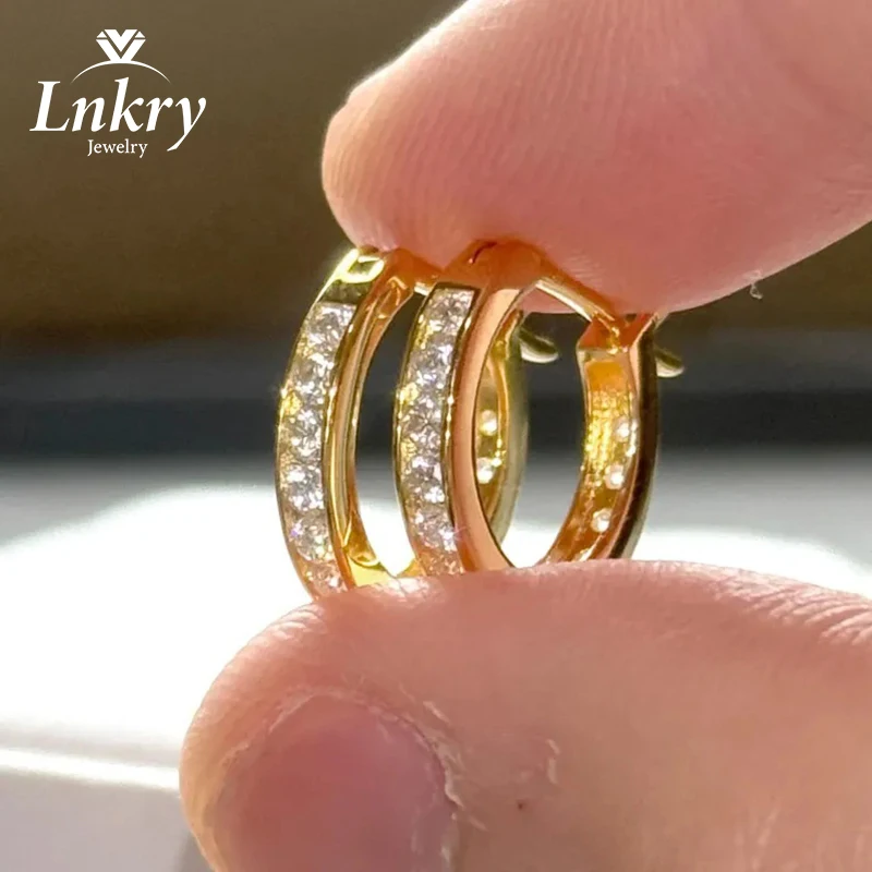 Lnkry Moissanite Hoop Earring Test Passed 1.5mm Lab Diamond Huggies Earrings For Women 14k Gold Filled Round Cirlce Ear Jewelry