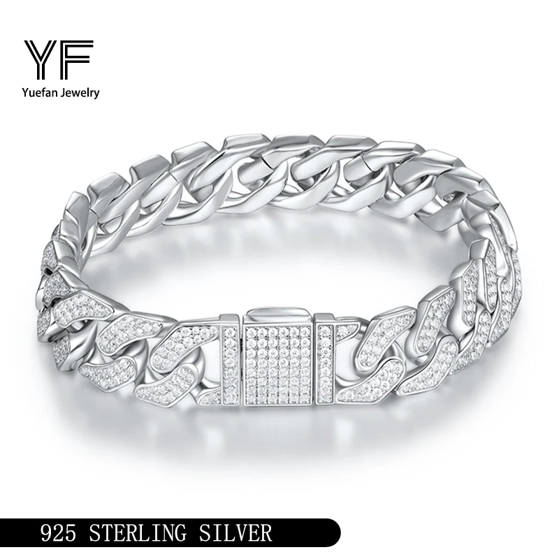 

S925 Серебряный муассанит браслет с кубинскими звеньями 7 ~ 8,5 дюймов ювелирные изделия в стиле хип-хоп персонализированная настройка подарок на день Святого Валентина