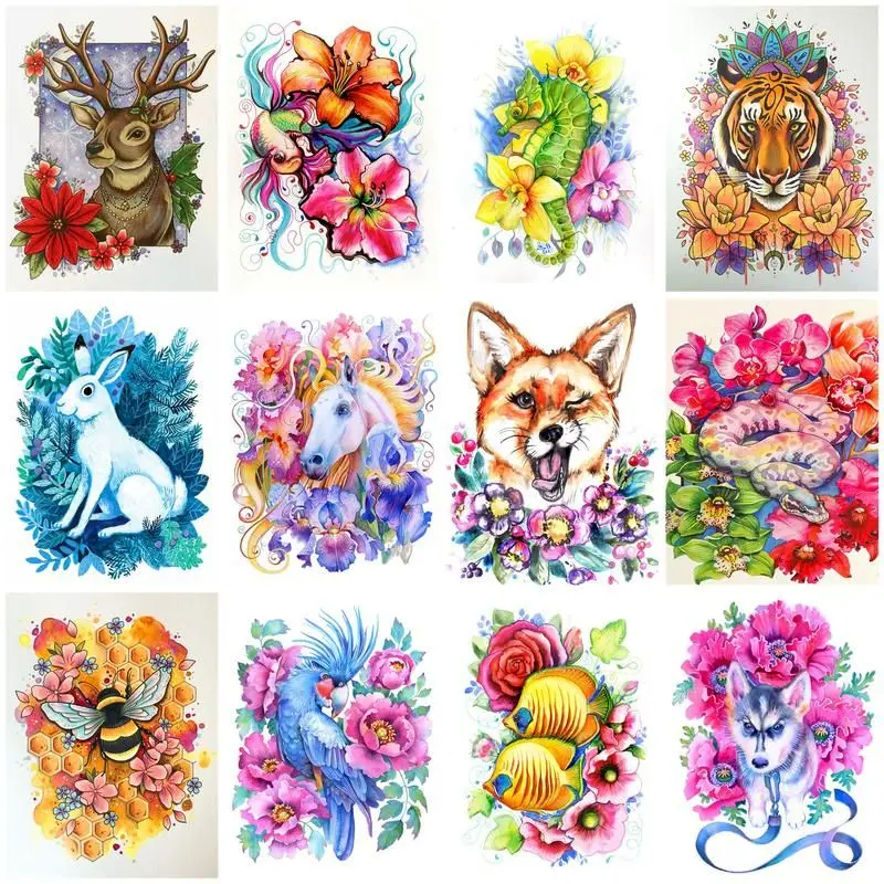 

GATYZTORY Diamond Mosaic Pictures Of Rhinestones Diy Diamond Painting Animals With Flower Crystal Diamond Painting Handmade Gif