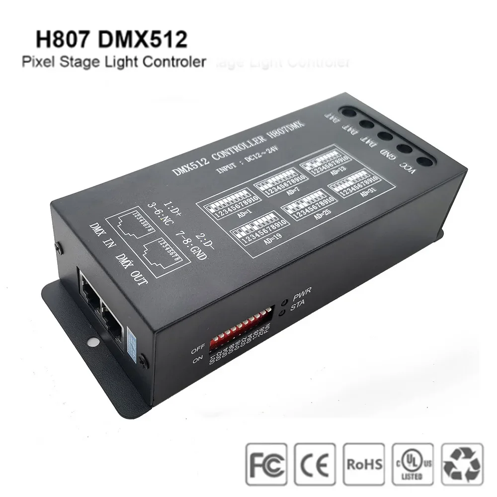 H807 DMX512 Stage Light LED Controller 1024Pixels 13Channels DMX WS2811 WS2812B WS2813 WS2815 Pixels Led Strip Controller