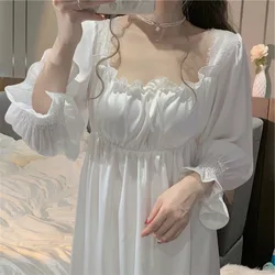 Sleepwear Female Long Nightdress Retro Palace Style Princess Nightgown Sleepdress Spring Casual Rayon Home Dress Lounge Wear