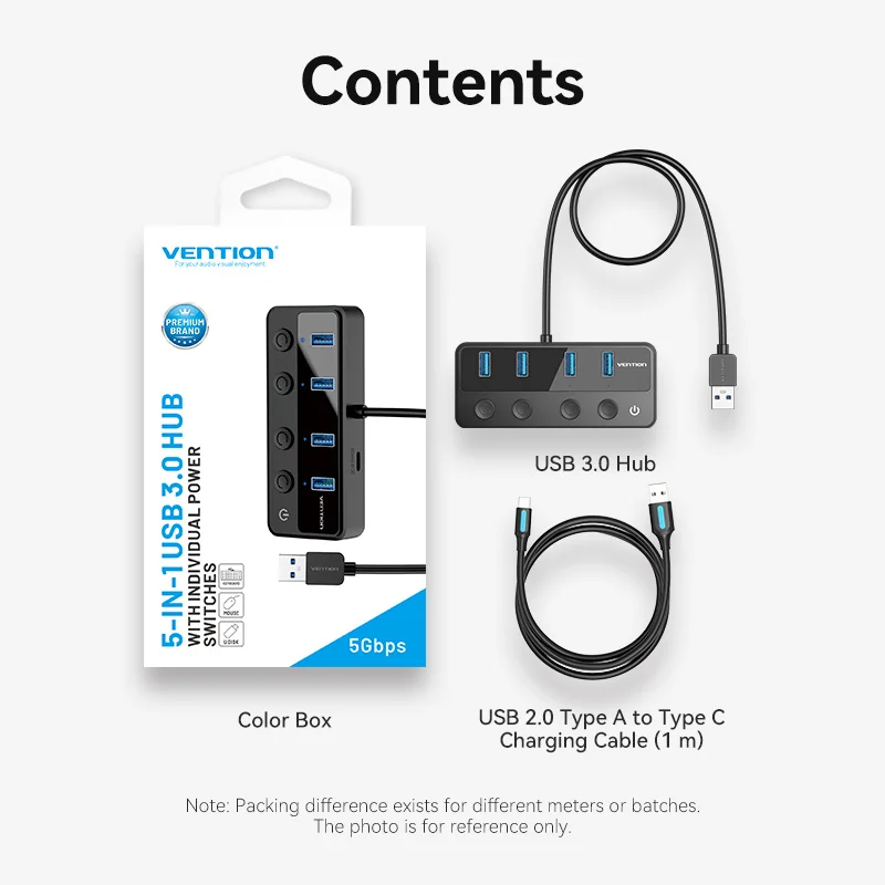 Ventie USB A 3.0 HUB High Speed Multi 5Gbps OFF/ON Individuele schakelaar LED-indicatoradapter voor pc Laptop USB-poorten Extender
