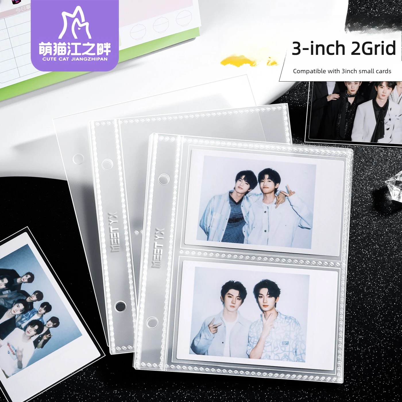 High Transparent 2-Grid Photo Sleeves for 3 Inch Polaroid Pictures Refillable Card Pages for Mini Album Clear Pocket Protectors