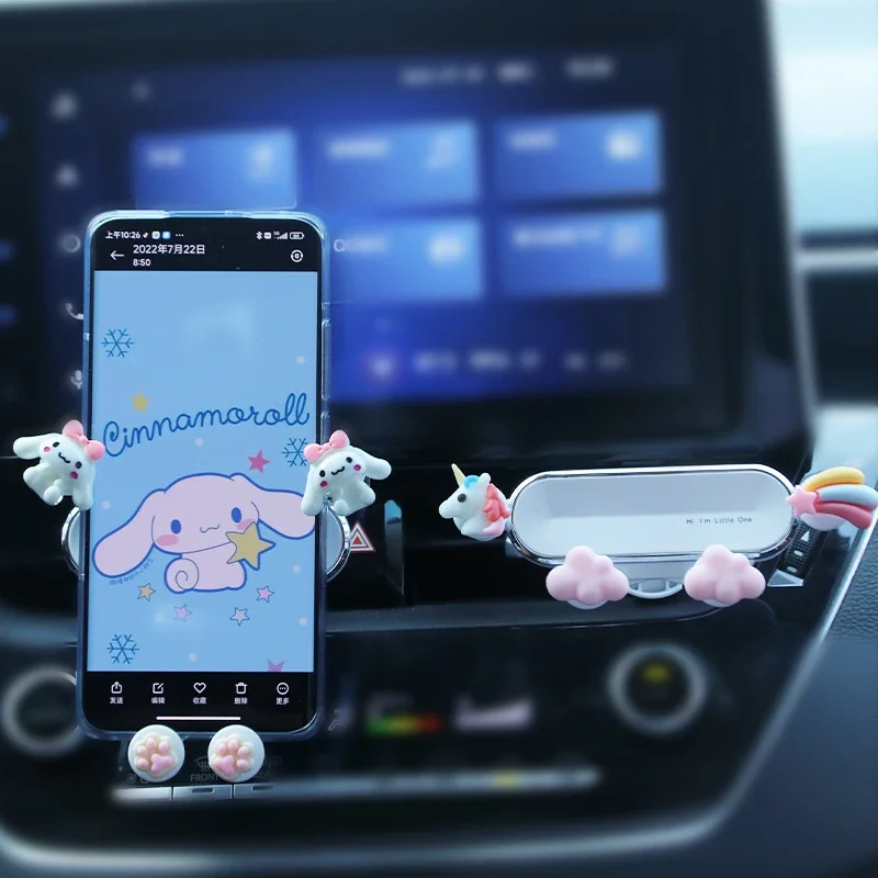 Support de téléphone portable pour voiture Anime Doraemon, sortie d'air de dessin animé Cinnamoroll, support de navigation intérieur de voiture HelloKitty