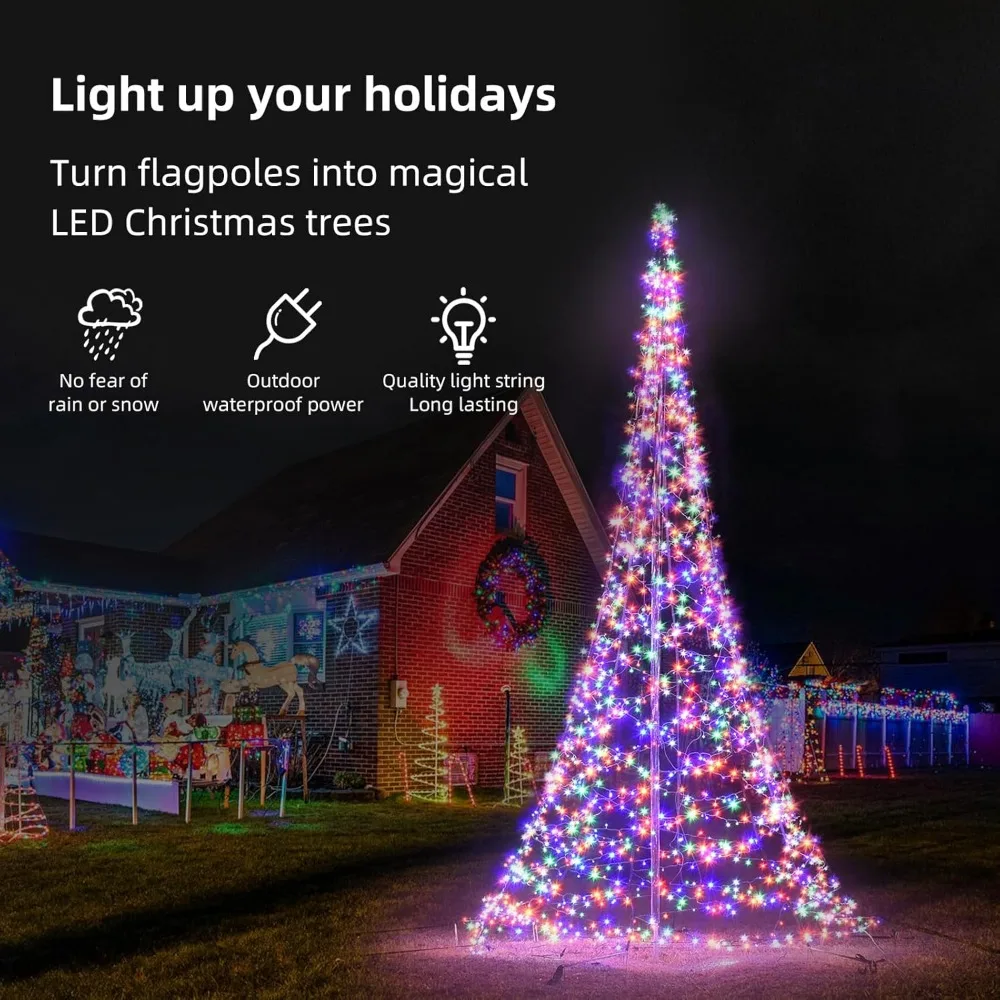 Outdoor LED Christmas Tree - 16.4 Feet Tall, 1600 Multicolor Lights, Compatible with Existing Flagpoles #4