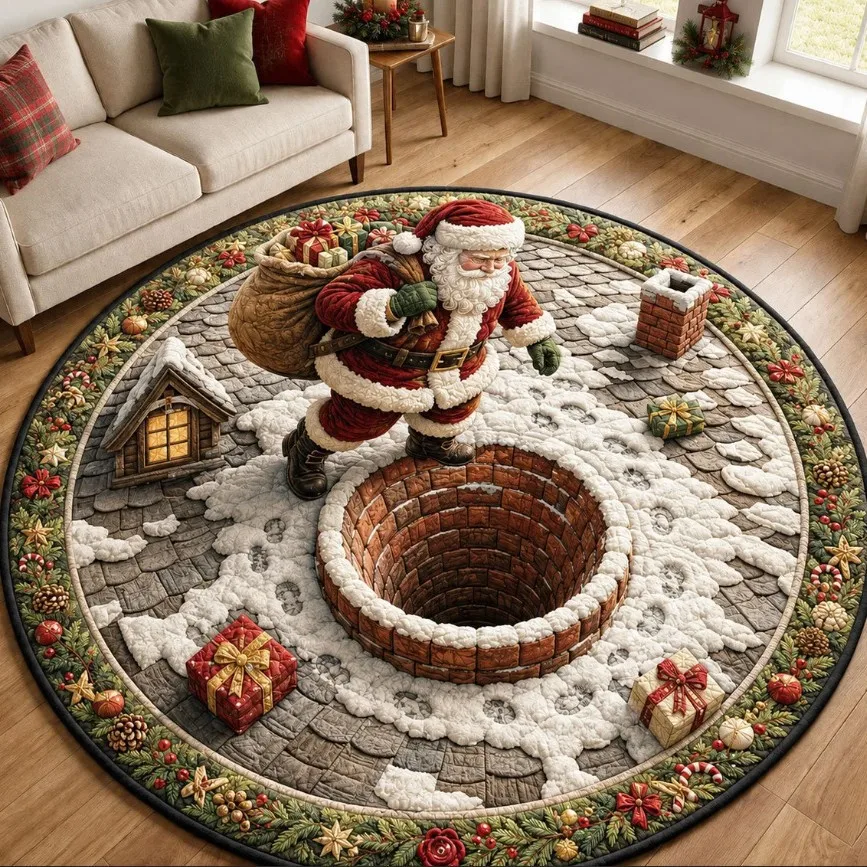 Christmas Round Printed Plush Carpet Nonslip Indoor Outdoor Festival Entrance Floor Mat Excellent Gift Choice Multiple Sizes