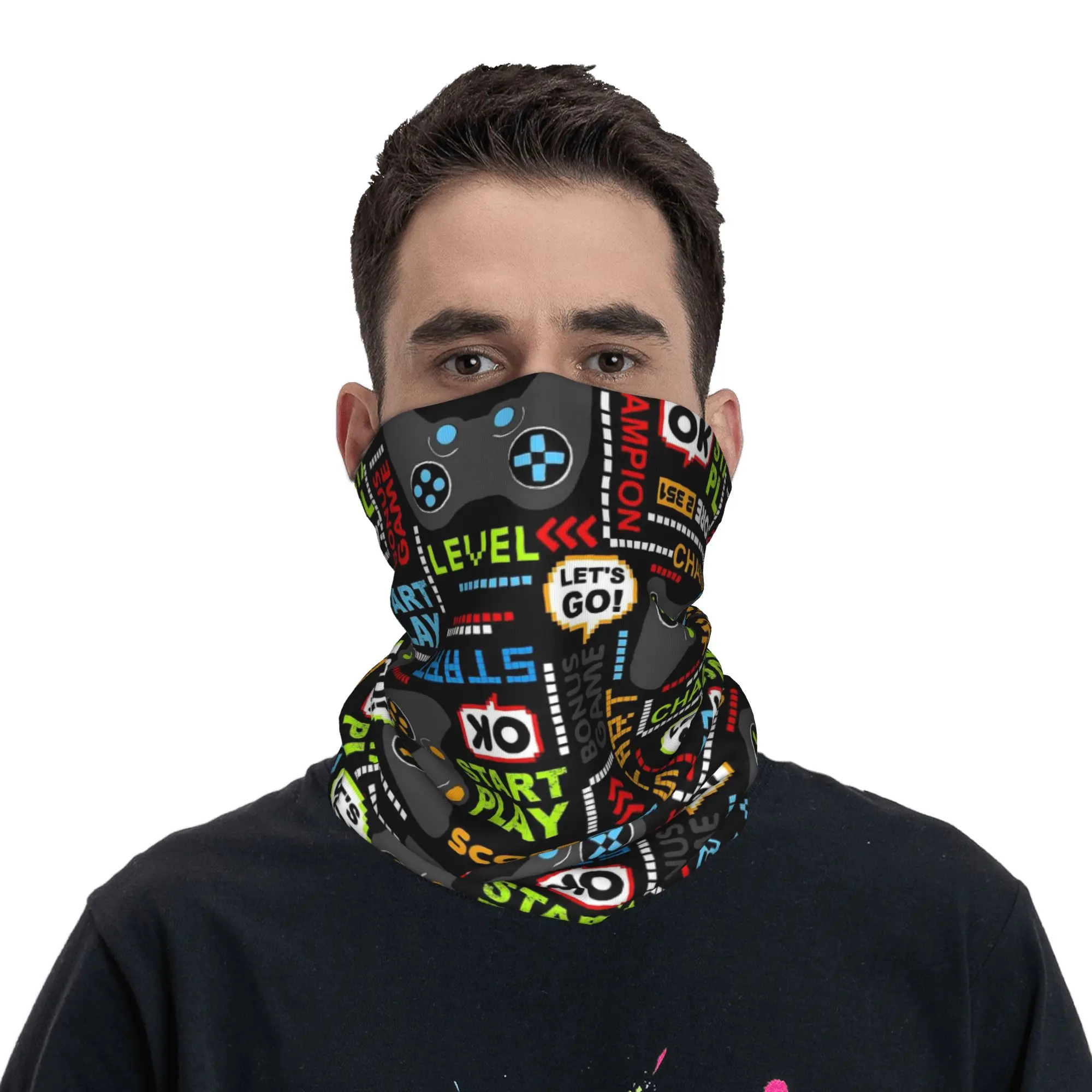Gaming Game Controller Pattern Bandana Neck Gaiter Printed Wrap Mask Scarf Multi-use Headwear Riding Unisex Adult
