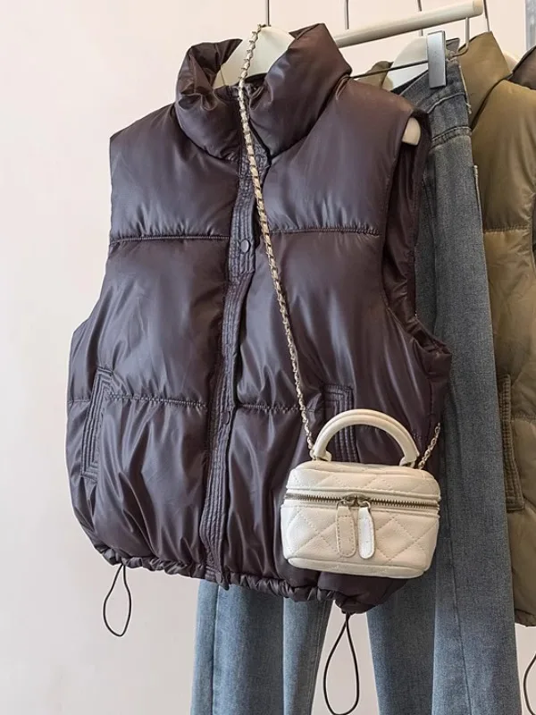 

Большие размеры, пуховый хлопковый жилет из искусственной кожи в стиле ретро, женская зимняя одежда, эластичный подол, свободный хлеб, джет