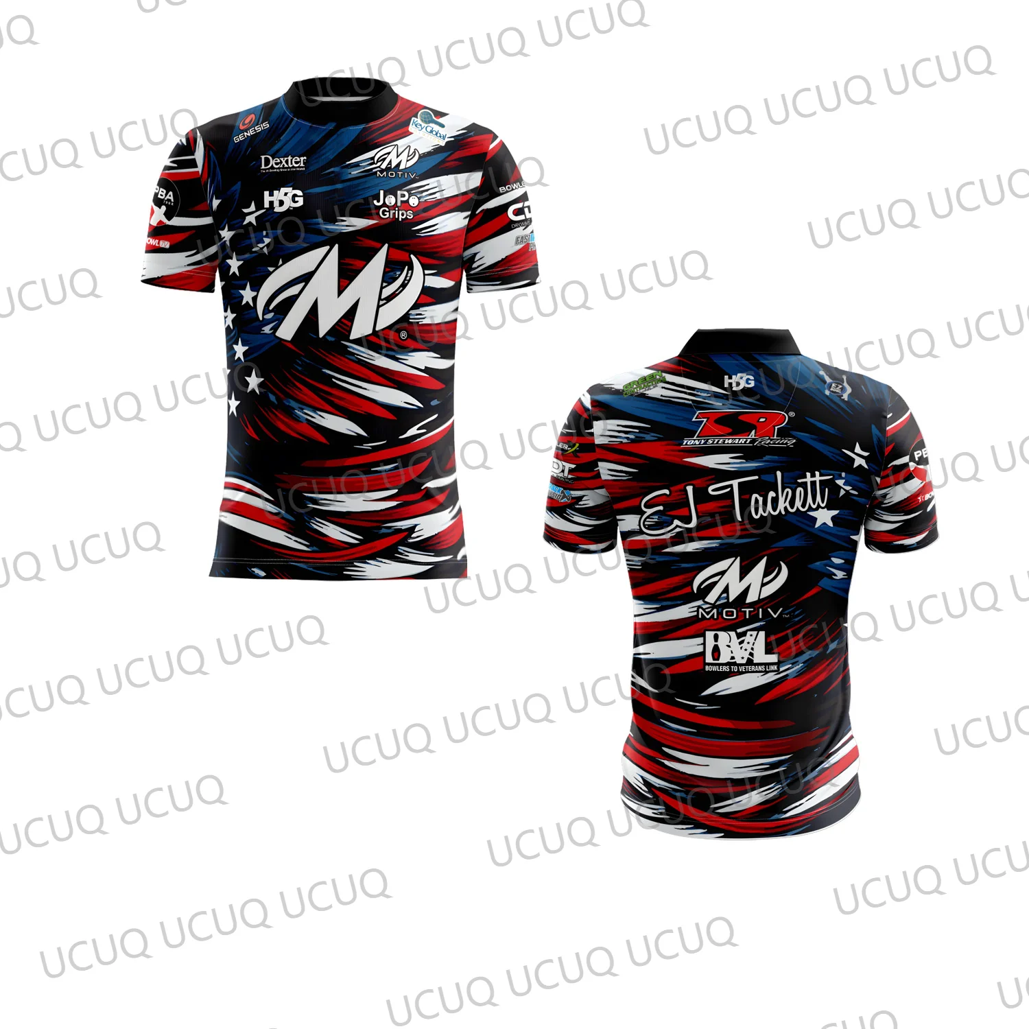 EJ Tackett Bowling Jersey Red White Blue Pro Bowler Shirt Short Sleeve Sports Fan Top Men Women Tournament Gift