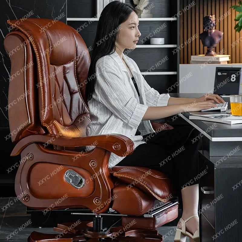 Chefbürostuhl aus Leder, Lordosenstütze, Chefbürostuhl, Computer, bequeme Silla Oficina-Wohnmöbel