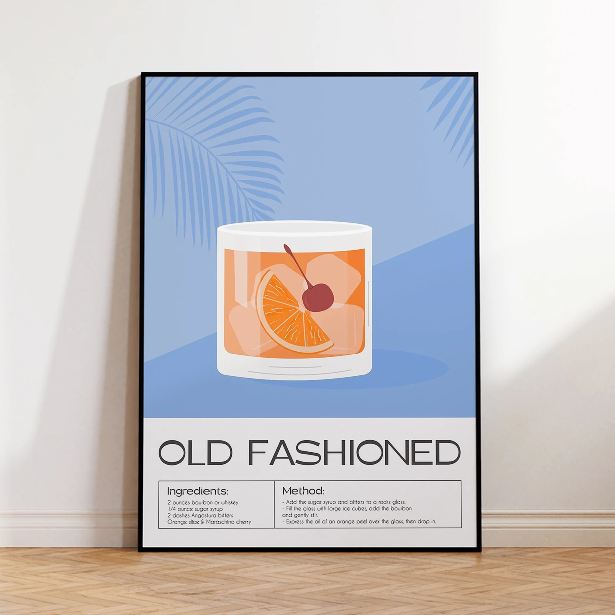 Minimalist Old Fashioned Cocktail Wall Art Print Canvas Painting Poster Picture For Living Room,Bedroom And Bar Home Decor