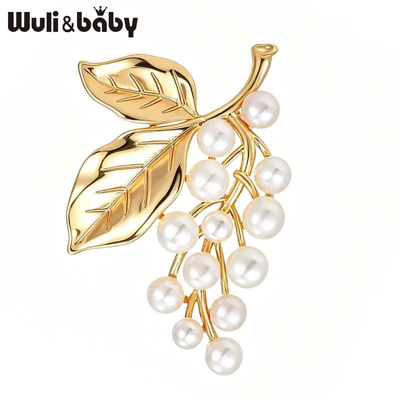 Wuli&baby Pearl Flowers Brooches For Women Unisex Elegant Beautiful Grapes Plants Party Office Brooch Pins Gifts