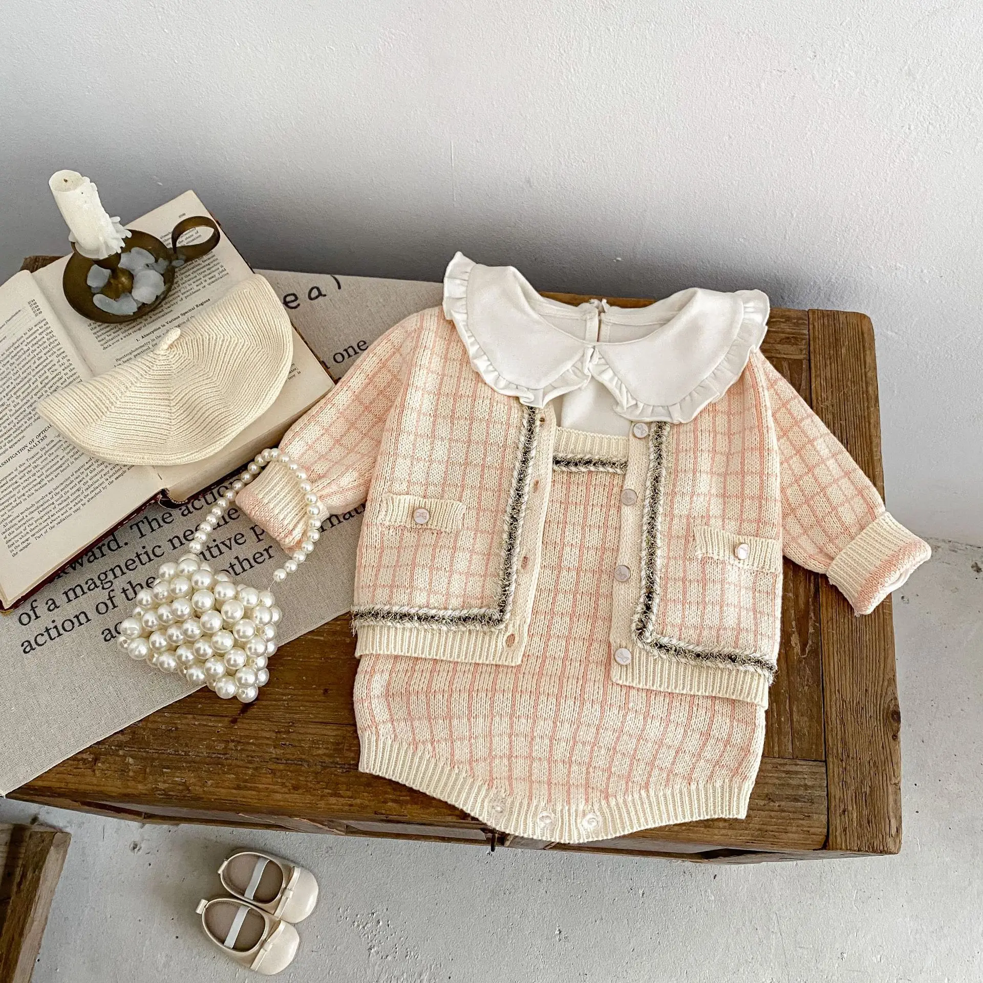 

0-3Y New 2024 Autumn Baby Sweaters Coat Fashion Plaid Jacquard Girls Sweater Cardigan Toddler Outwear Tops Matching Bodysuit