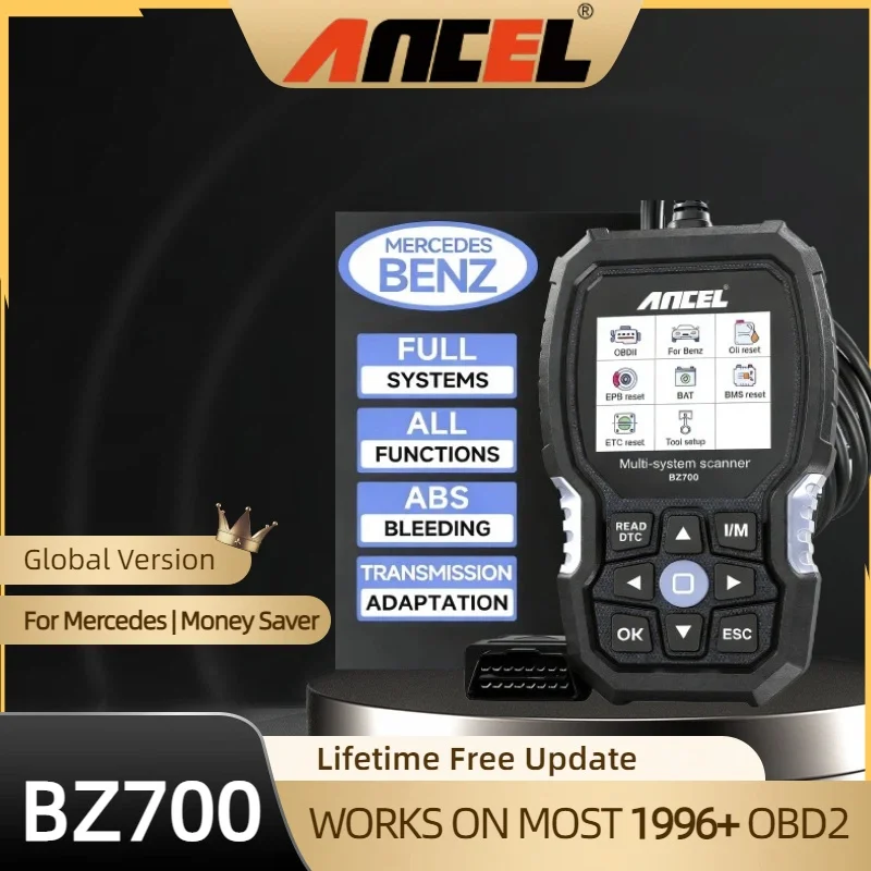 

ANCEL BZ700 Diagnostic Tool OBD2 Scanner Full System Scan Tool for Mercedes Benz for Engine ABS SRS TPMS Reset Code Reader