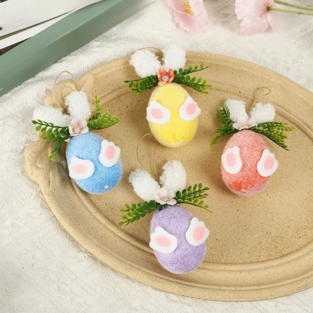 Flower Dot Foam Easter Eggs Rabbit Design Colorful Easter Eggs Gift Decorative with Rope Hanging Flower Egg Party