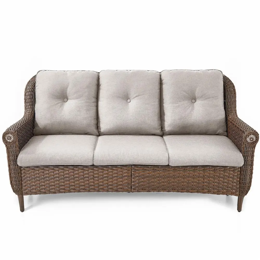 

Couch Outdoor Wicker Sofa Heavy Duty AllWeather Brown Rattan 3Seater with High Back and Comfortable Thick Cushions for Garden B