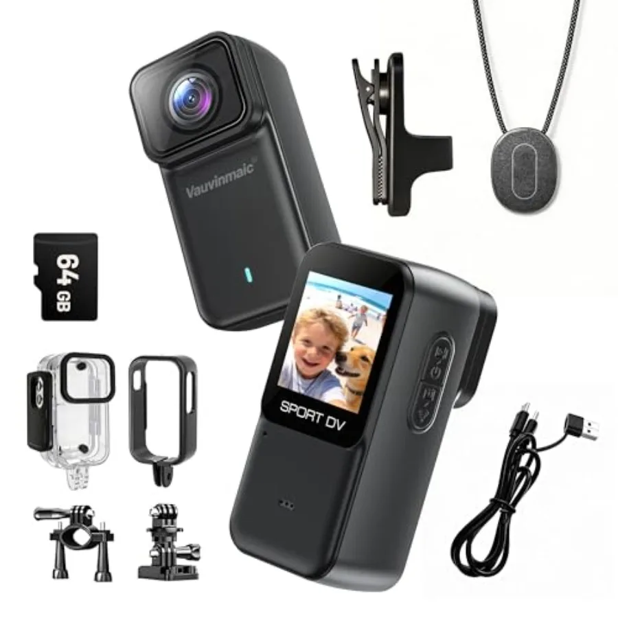 

4K Body Camera for Motorcycling, Skiing, Cycling, Vlogging, Sports Black Magnetic Wearable Thumb Camera with WiFi, Waterproof,