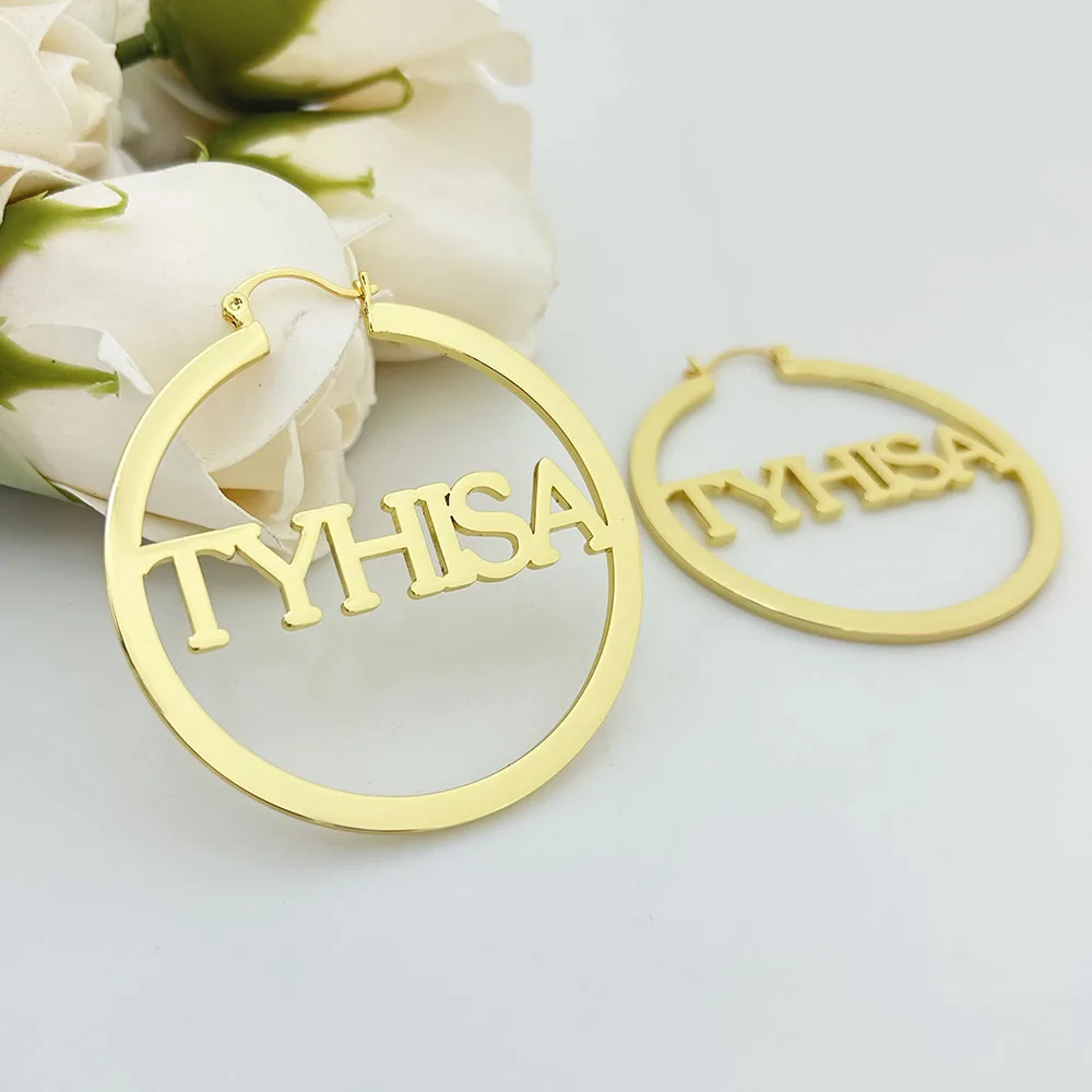 DODOAI New Customized Name Hoop Earrings Personalised Stainless Steel For Earrings Women Letter Nameplate Anniversary Jewelry