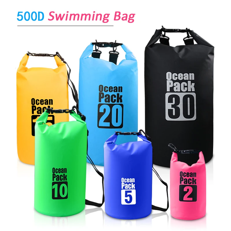 Sac étanche en PVC pour homme et femme, sac à dos de natation extérieur, rangement de compression de plongée, sac sec de kayak, 5L, 10L, 15L, 20L, 30L