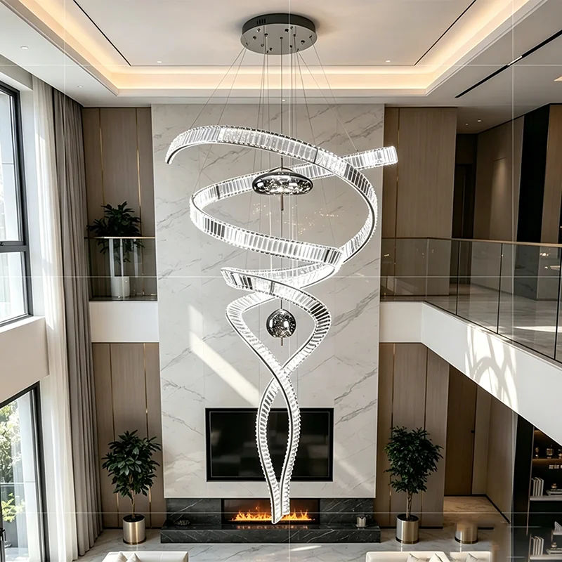 

Luxury K9 Crystal LED Chandelier Modern Ceiling Pendant Light, Indoor Decor Hanging Lamp for Villa Staircase Living Room Foyer H