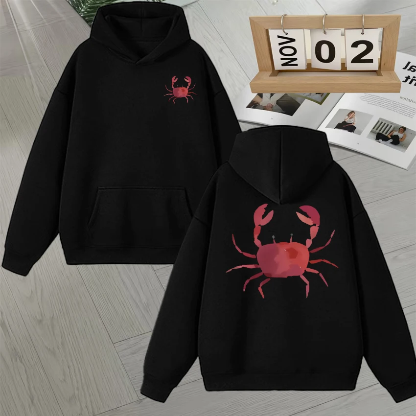 

Crab Graphic Print vintage Sweatshirt Simple Style Long sleeve Autumn Winter Men Women Fleece Hoodie Casual Soft Pullover Unisex