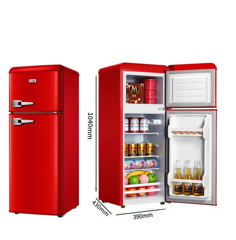 82L Double Door Refrigerator Retro Refrigerator Upright Freezer Bottom Refrigerator Top-freezer for Home Hotel Office Use