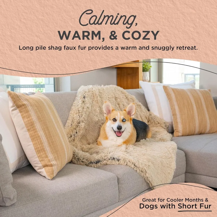 Calming Shag Dog Blanket Ultra Soft Faux Fur Pet Throw AnxietyRelief Lightweight Warm Bed Cover for Dogs and Cats Machine Washa