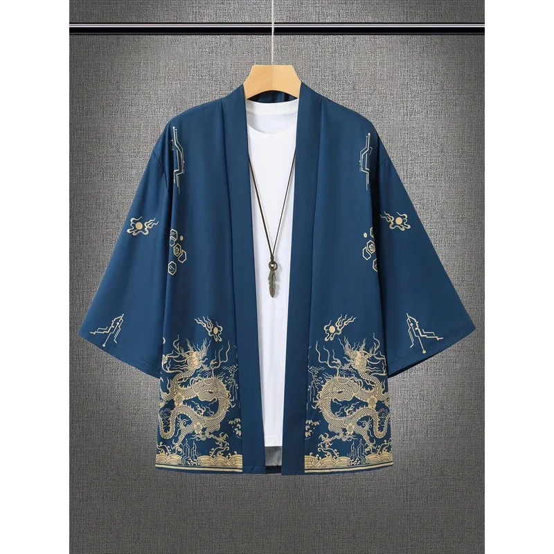 

Кимоно унисекс с принтом дракона, модный повседневный кардиган, наряд юката, японская уличная одежда, традиционная одежда