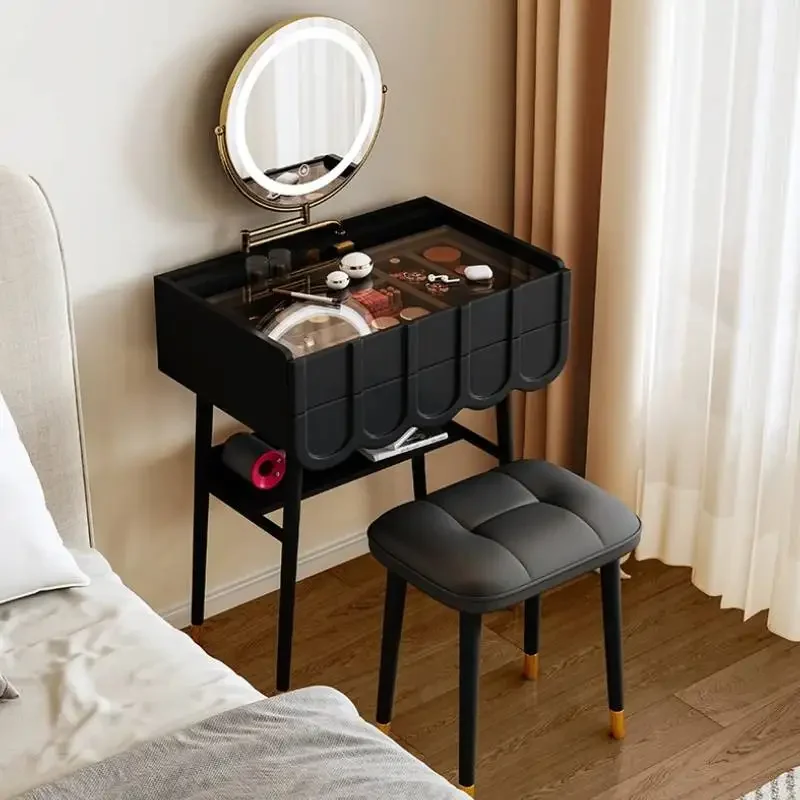 Minimal Mirror Dressing Table Stool Organizer Bedroom Black Dressing Table Storage Modern Coiffeuse De Chambre Furniture Home